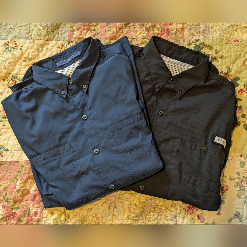 (2) Columbia PFG Tamiami Long Sleeve Shirts bundle of 2 size Large Fishing Gear